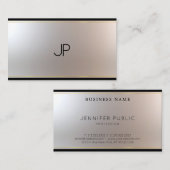 Carte De Visite Monogramme moderne élégant Glam Unique Or Argent (Devant / Derrière)