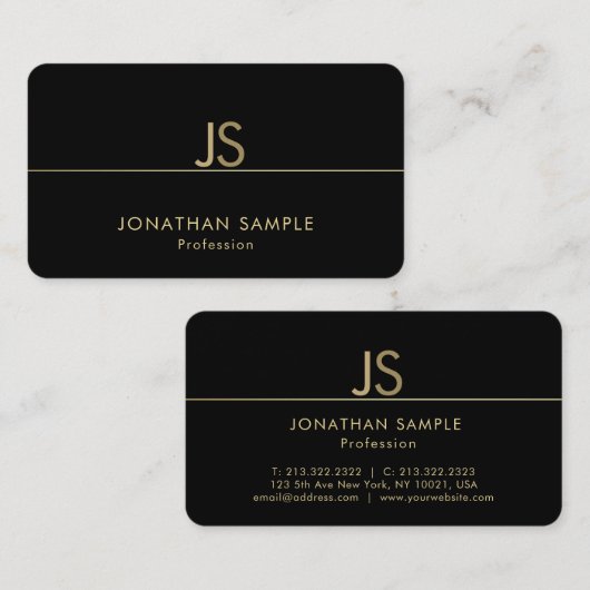 Carte De Visite Monogramme moderne élégant Modèle or noir (Devant / Derrière)