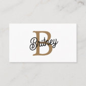 Carte De Visite Monogramme moderne élégant Nom Black Gold Script (Devant)