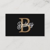 Carte De Visite Monogramme moderne élégant Nom Black Gold Script (Devant)