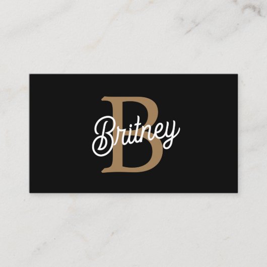Carte De Visite Monogramme moderne élégant Nom Black Gold Script (Devant)