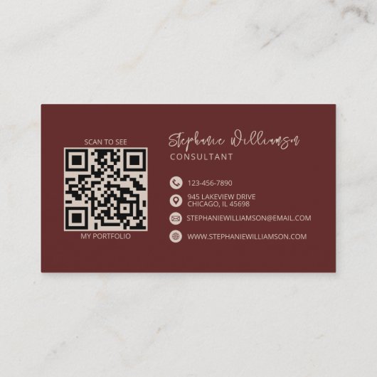 Carte De Visite Monogramme moderne élégant QR Code minimal brique (Dos)