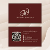 Carte De Visite Monogramme moderne élégant QR Code minimal brique 