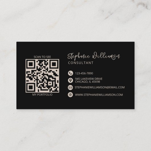 Carte De Visite Monogramme moderne élégant QR Code minimal noir (Dos)