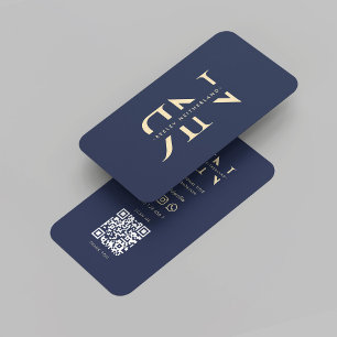 Carte De Visite Monogramme moderne Élégants Initiales Logo Bleu fo