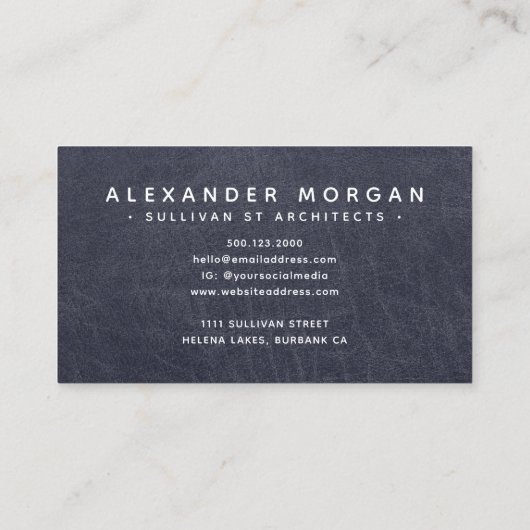 Carte De Visite Monogramme moderne en cuir bleu tendance (Dos)