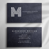 Carte De Visite Monogramme moderne en cuir bleu tendance