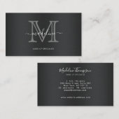 Carte De Visite Monogramme moderne en métal brossé gris noir (Devant / Derrière)