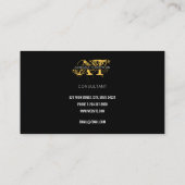 Carte De Visite Monogramme moderne en noir et or (Dos)