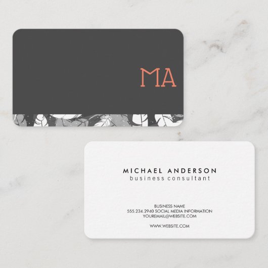 Carte De Visite Monogramme Moderne Et Design / Découpe Gris (Devant / Derrière)