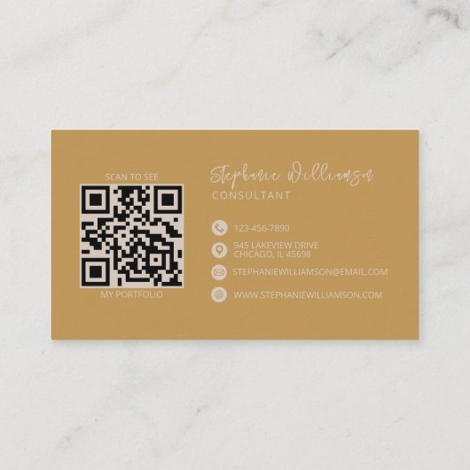 Carte De Visite Monogramme moderne et élégant QR Code Minimal Or (Dos)