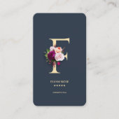 Carte De Visite Monogramme moderne F Professionnel Bleu foncé Or (Devant)