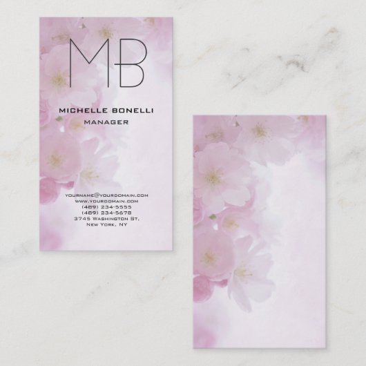 Carte De Visite monogramme moderne floral simple simple simple min (Devant / Derrière)