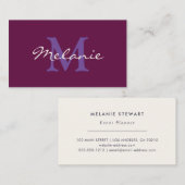 Carte De Visite Monogramme moderne Fuchsia rose et Lilac violet (Devant / Derrière)