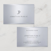 Carte De Visite Monogramme moderne Glamour Modèle argent Cool (Devant / Derrière)