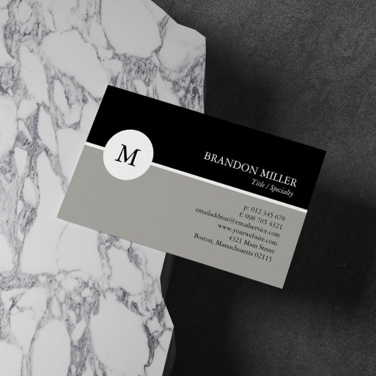 Carte De Visite Monogramme moderne Gris et noir Un côté