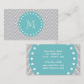 Carte De Visite Monogramme moderne gris et turquoise de coutume de (Devant / Derrière)