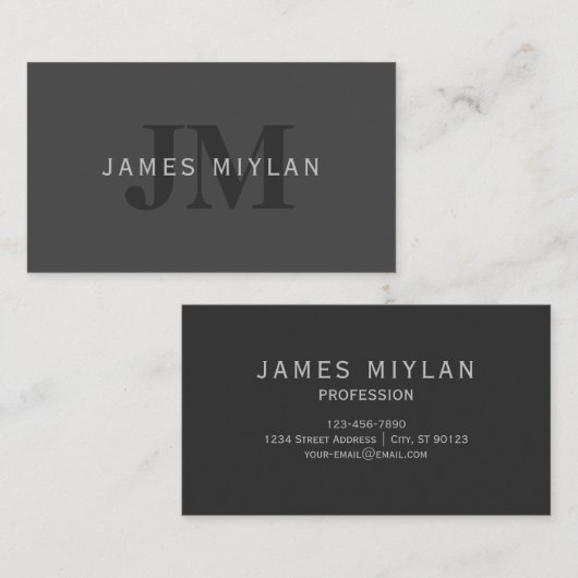 Carte De Visite Monogramme moderne gris foncé modifiable Modèle de (Devant / Derrière)