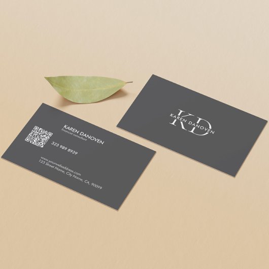 Carte De Visite Monogramme moderne gris foncé professionnel