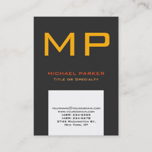 Carte De Visite Monogramme moderne gris gris blanc jaune tendance