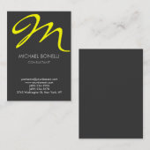 Carte de visite monogramme moderne gris-jaune (Devant / Derrière)