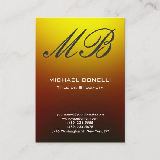 Carte de visite monogramme moderne gris-jaune (Devant)