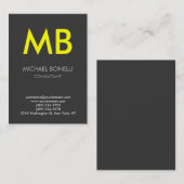 Carte de visite monogramme moderne gris jaune tend (Devant / Derrière)
