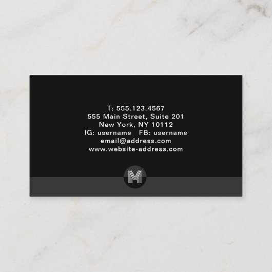 Carte De Visite Monogramme moderne gris noir rétro blanc géométriq (Dos)