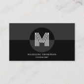 Carte De Visite Monogramme moderne gris noir rétro blanc géométriq (Devant)