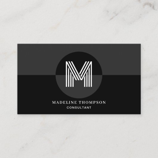 Carte De Visite Monogramme moderne gris noir rétro blanc géométriq (Devant)