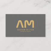 Carte De Visite Monogramme moderne gris or (Devant)