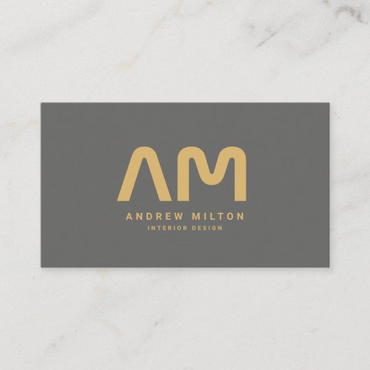 Carte De Visite Monogramme moderne gris or (Devant)