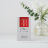 Carte de visite Monogramme moderne gris rouge vert (Debout devant)