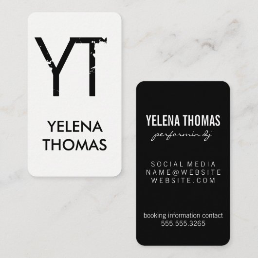 Carte De Visite Monogramme moderne Grunge (Devant / Derrière)