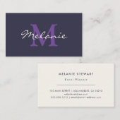 Carte De Visite Monogramme moderne Indigo Blue et Lilac Purple (Devant / Derrière)