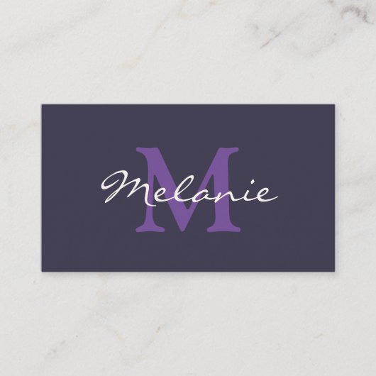 Carte De Visite Monogramme moderne Indigo Blue et Lilac Purple (Devant)