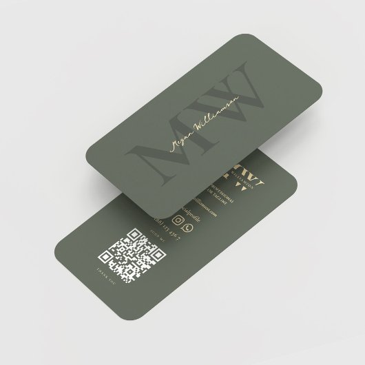 Carte De Visite Monogramme moderne Initiales Professional Sage Gre
