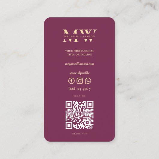 Carte De Visite Monogramme moderne Initiales Vin professionnel pou (Dos)