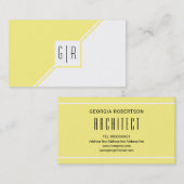 Carte De Visite Monogramme moderne jaune clair et blanc géométriqu (Devant / Derrière)