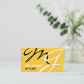 Carte De Visite Monogramme moderne jaune noir (Debout devant)