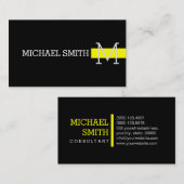 Carte De Visite Monogramme moderne Jaune Professionnel Noir clair (Devant / Derrière)