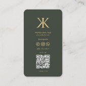 Carte De Visite Monogramme moderne K Dark Green Gold Professional (Dos)