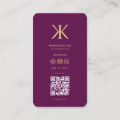 Carte De Visite Monogramme moderne K Luxe Purple Gold Professional (Dos)