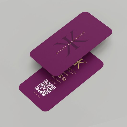 Carte De Visite Monogramme moderne K Luxe Purple Gold Professional