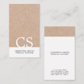 Carte De Visite Monogramme moderne Kraft Imprimé blanc vertical (Devant / Derrière)