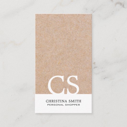 Carte De Visite Monogramme moderne Kraft Imprimé blanc vertical (Devant)