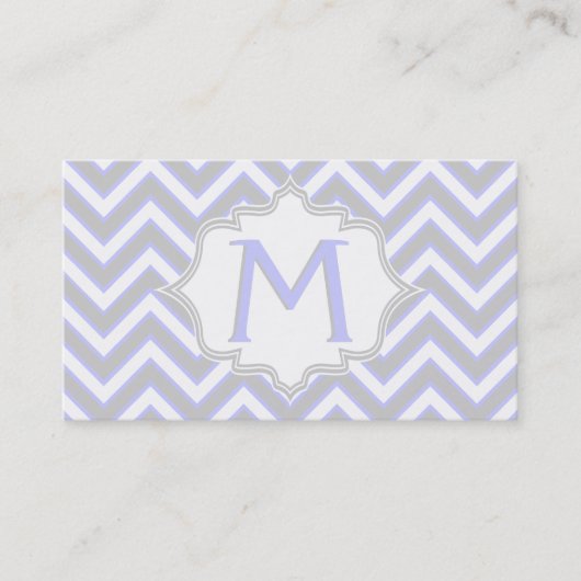 Carte De Visite monogramme moderne lavande violet, chevron gris (Devant)