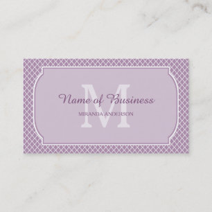 Carte De Visite Monogramme Moderne Léger Violet Quatrefoil Avec No