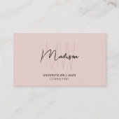 Carte De Visite Monogramme moderne Logo Blush Pink Consultant (Devant)
