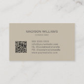 Carte De Visite Monogramme moderne Logo QR Code Beige Consultant (Dos)